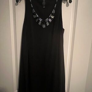 Black Sleeveless Dress with Beaded Neckline